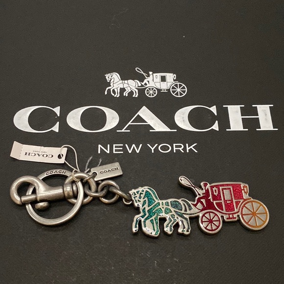Coach Accessories - Coach Rainbow Metal Enamel Horse Carriage Bag Charm Key Chain Silver 69319